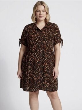New Look Women’s Tiger Print Belted Mini Shirt Dress Button Down